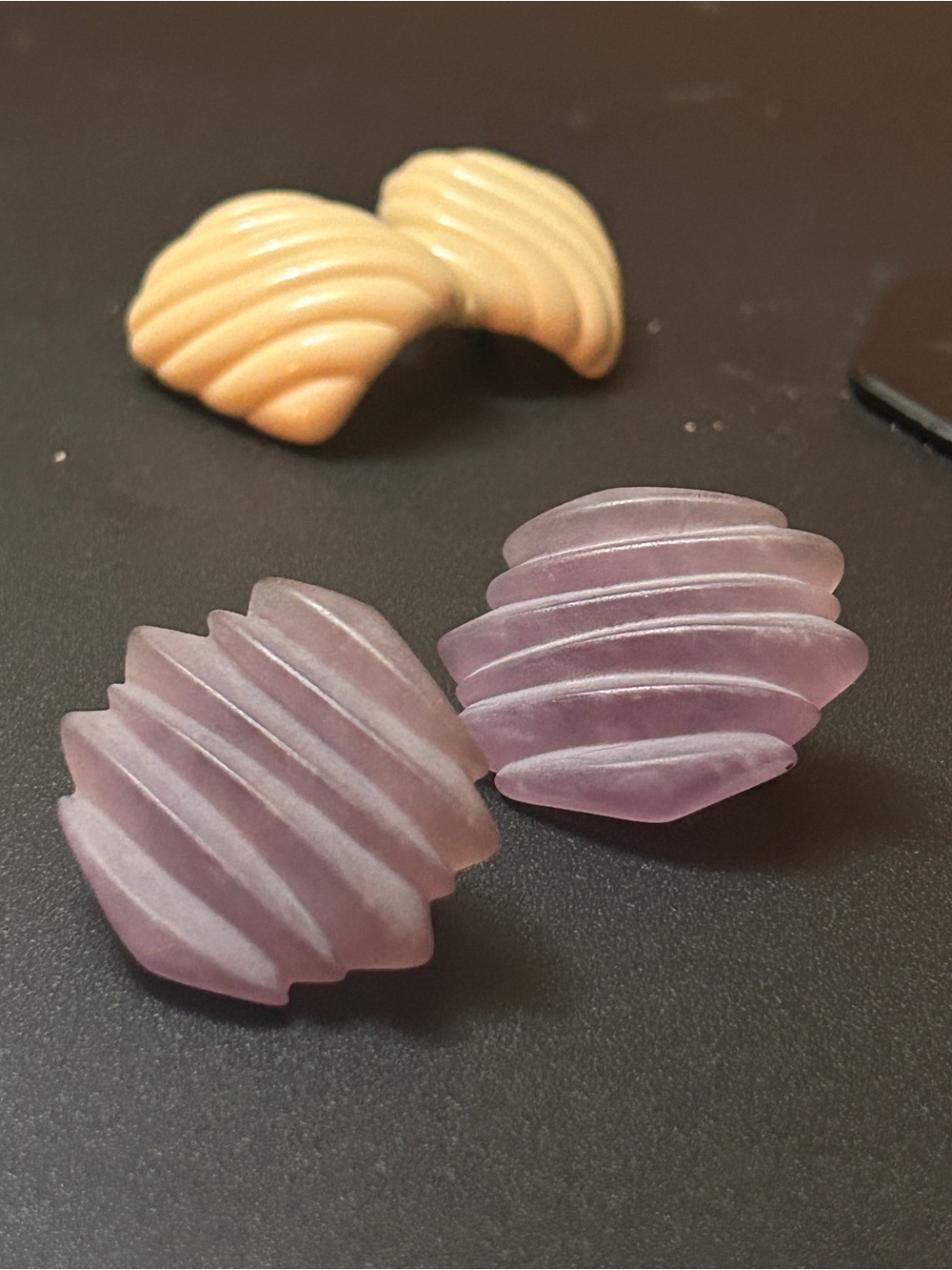 NAPIER PIERCED Rectangle Cream ribbed & Geometric RARE RIBBED PURPLE !